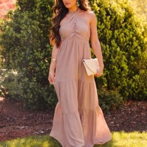Hattie tie front mocha tiered maxi dress